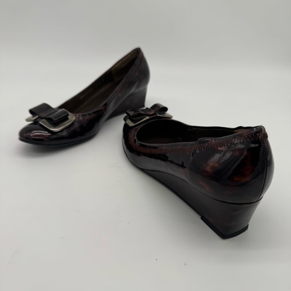 Stuart Weitzman Tortoise Shell Patent Leather Wedge Heel Size 7.5 M - Picture 12 of 12